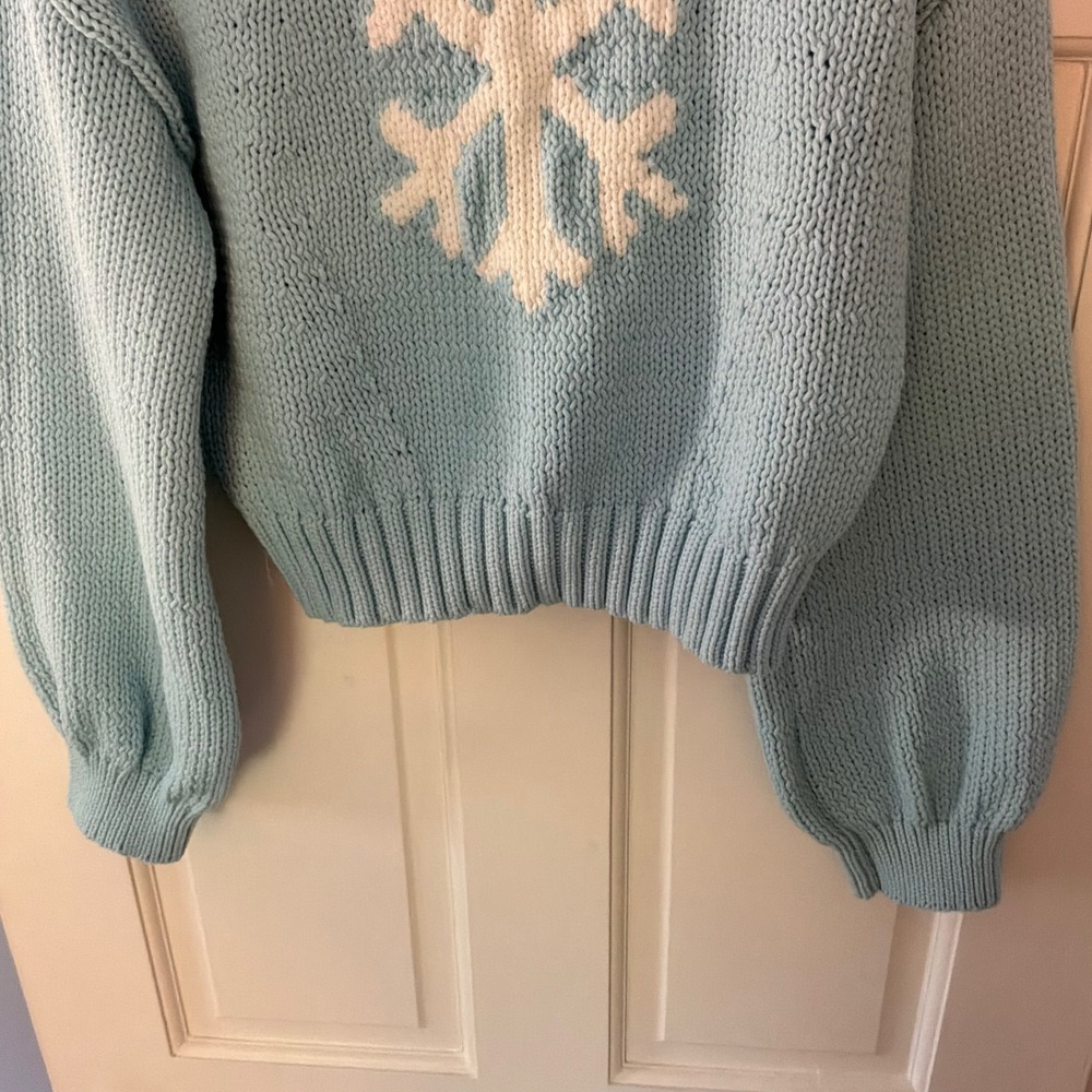 Anthropologie Maeve The Pippa Icon Mock-Neck Sweater Blue Snowflake M NEW Cozy - Picture 9 of 15